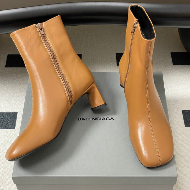 BALENCIAGA 25S ANKLE BOOTS 65 MM IN LIGHT BROWN COW LEATHER