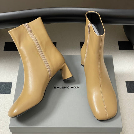 BALENCIAGA 25S ANKLE BOOTS 65 MM IN BEIGE BROWN COW LEATHER