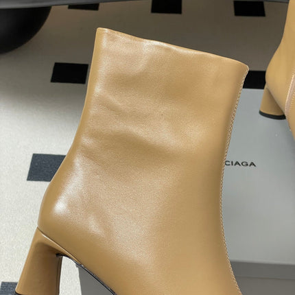 BALENCIAGA 25S ANKLE BOOTS 65 MM IN BEIGE BROWN COW LEATHER