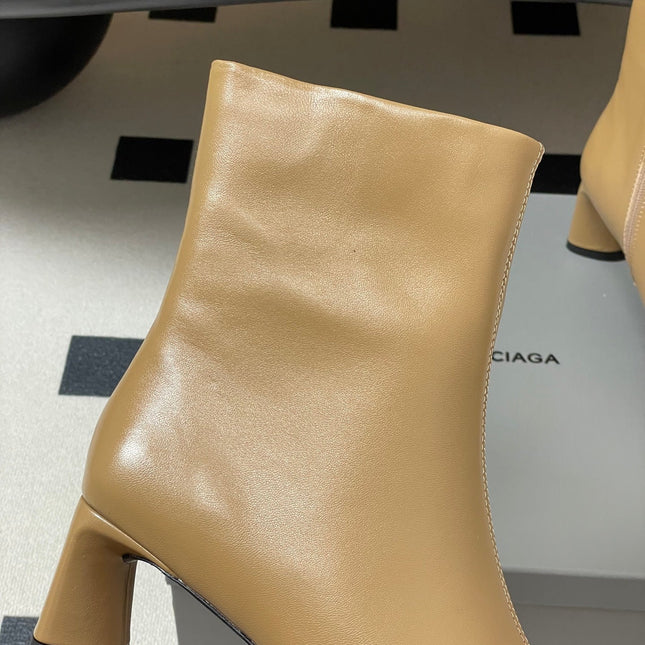 BALENCIAGA 25S ANKLE BOOTS 65 MM IN BEIGE BROWN COW LEATHER