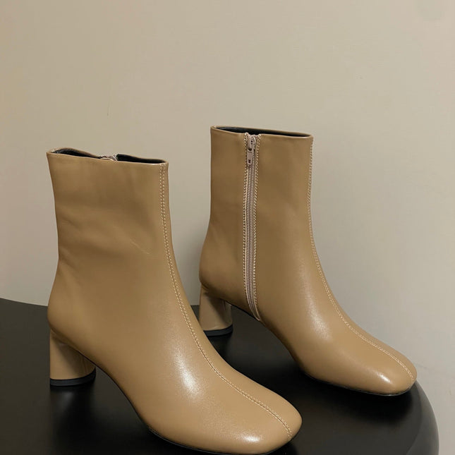 BALENCIAGA 25S ANKLE BOOTS 65 MM IN BEIGE BROWN COW LEATHER