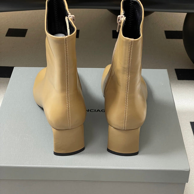 BALENCIAGA 25S ANKLE BOOTS 65 MM IN BEIGE BROWN COW LEATHER