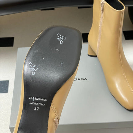 BALENCIAGA 25S ANKLE BOOTS 65 MM IN BEIGE BROWN COW LEATHER