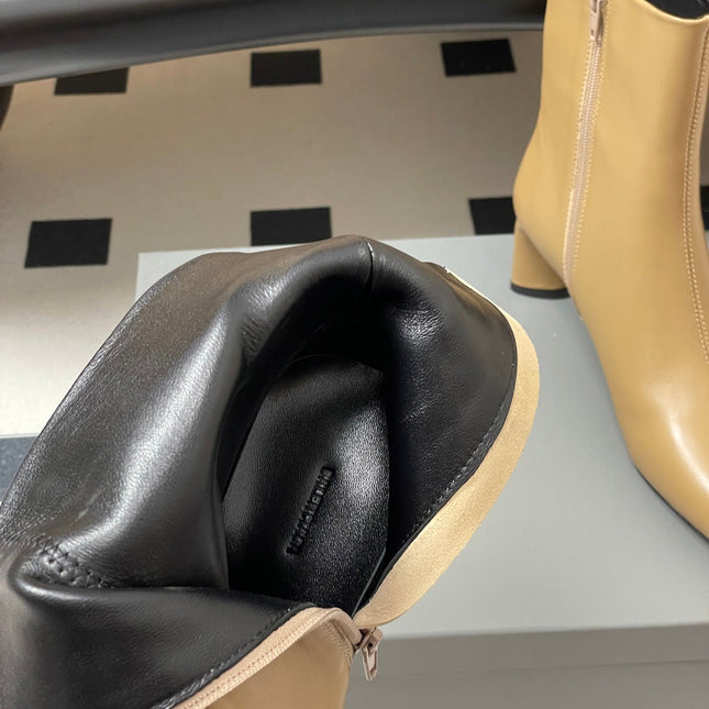 BALENCIAGA 25S ANKLE BOOTS 65 MM IN BEIGE BROWN COW LEATHER