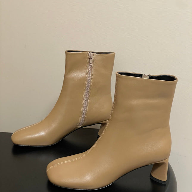 BALENCIAGA 25S ANKLE BOOTS 65 MM IN BEIGE BROWN COW LEATHER