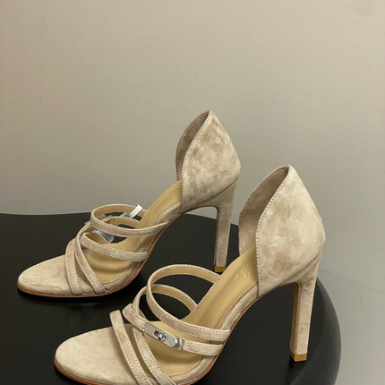 HM 25S HIGH-HEEL SANDAL 105 MM IN BEIGE SUEDE