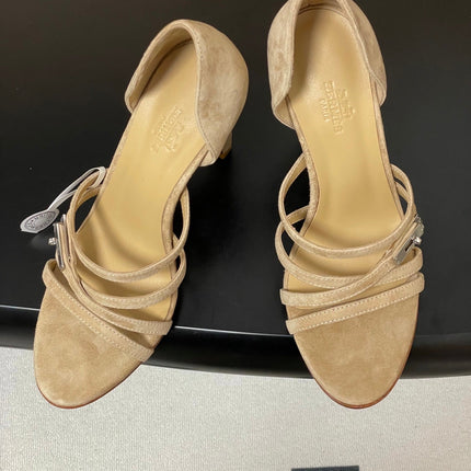 HM 25S HIGH-HEEL SANDAL 105 MM IN BEIGE SUEDE