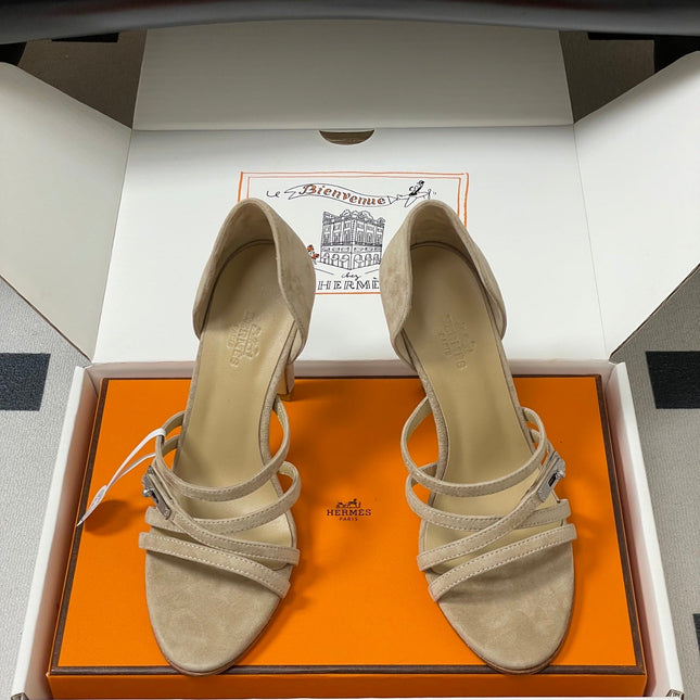 HM 25S HIGH-HEEL SANDAL 105 MM IN BEIGE SUEDE