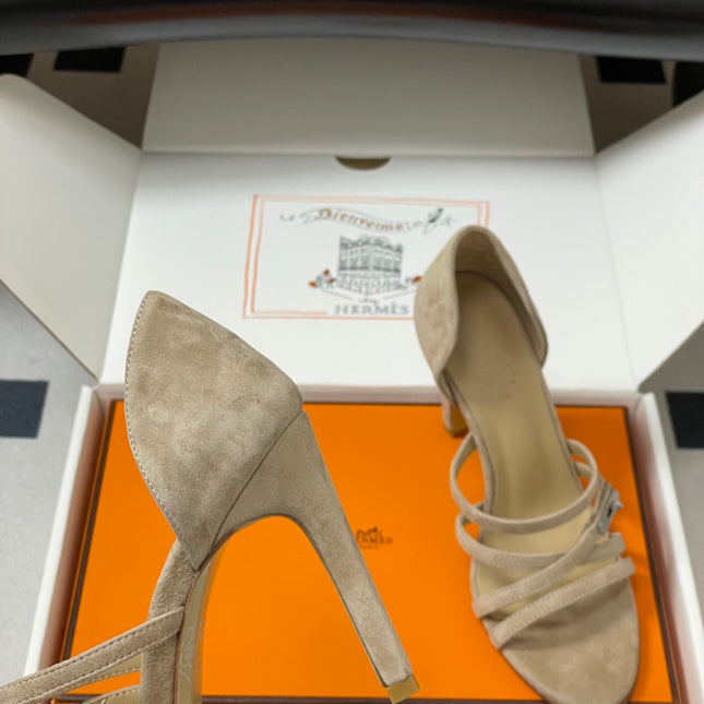 HM 25S HIGH-HEEL SANDAL 105 MM IN BEIGE SUEDE