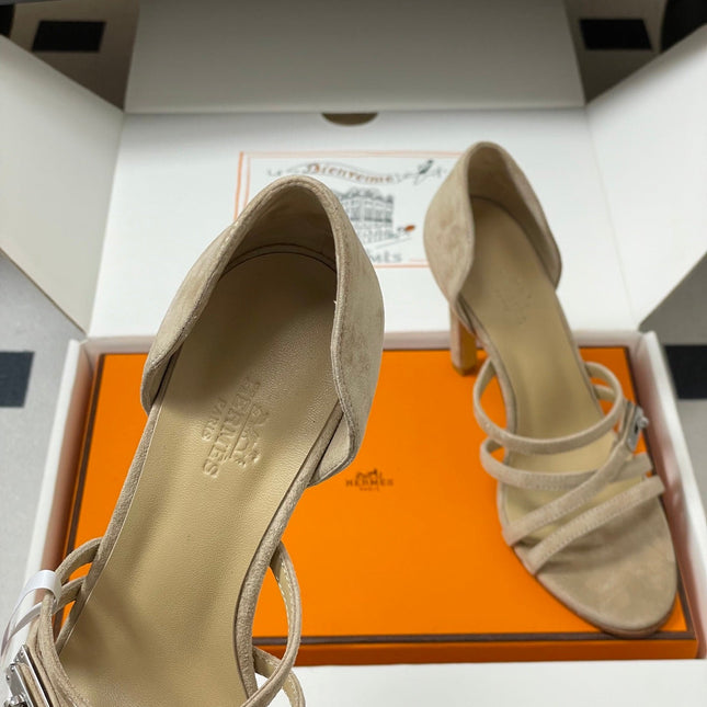 HM 25S HIGH-HEEL SANDAL 105 MM IN BEIGE SUEDE