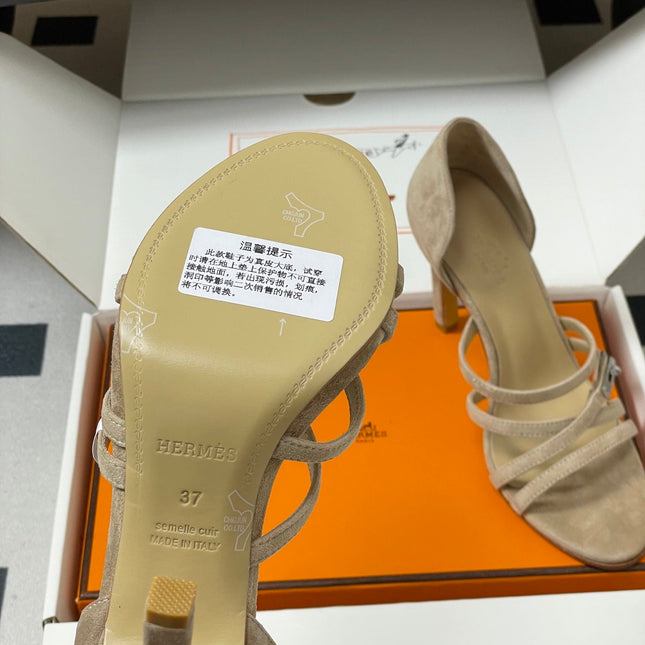 HM 25S HIGH-HEEL SANDAL 105 MM IN BEIGE SUEDE