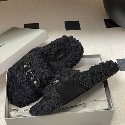 BALENCIAGA 25S SLIPPERS IN BLACK SUEDE AND WOOL