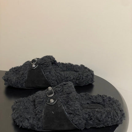BALENCIAGA 25S SLIPPERS IN BLACK SUEDE AND WOOL