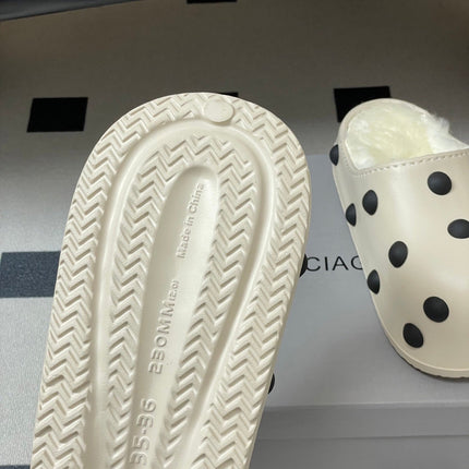 BALENCIAGA 25S FUR-LINED MULES IN WHITE FAUX LEATHER