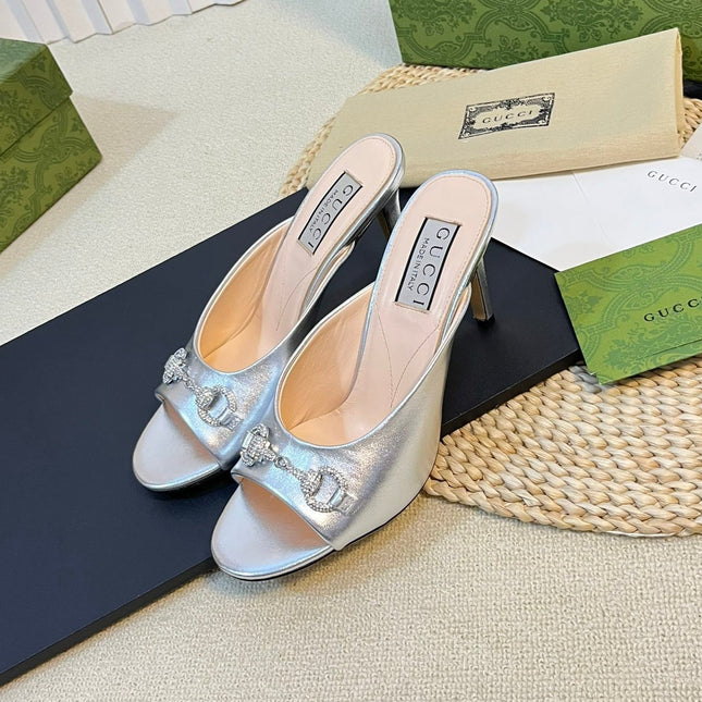 GG  Women's Horsebit mid-heel slide sandal in Silver