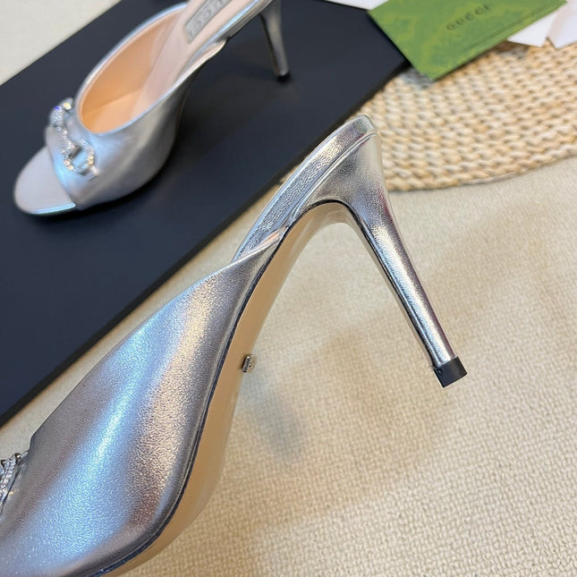 GG  Women's Horsebit mid-heel slide sandal in Silver