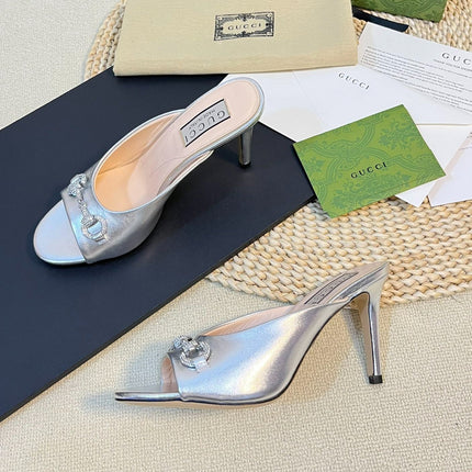 GG  Women's Horsebit mid-heel slide sandal in Silver