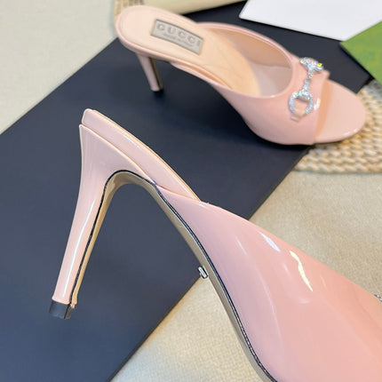 GG  Women's Horsebit mid-heel slide sandal in glossy Rose Pink