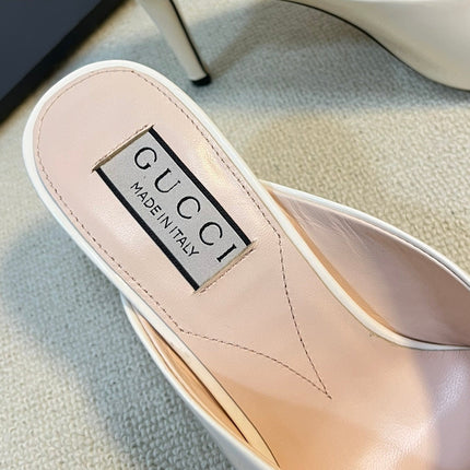 GG  Women's Horsebit mid-heel slide sandal in glossy White leather