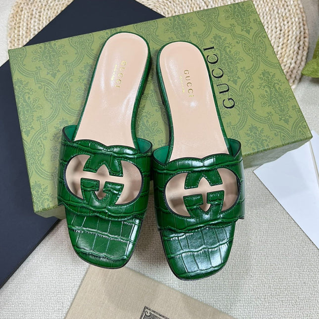 GG Cut Out Slide Sandals Forest Green