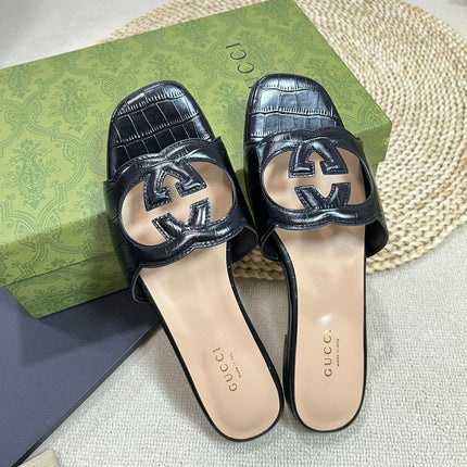 GG Cut Out Slide Sandals Black