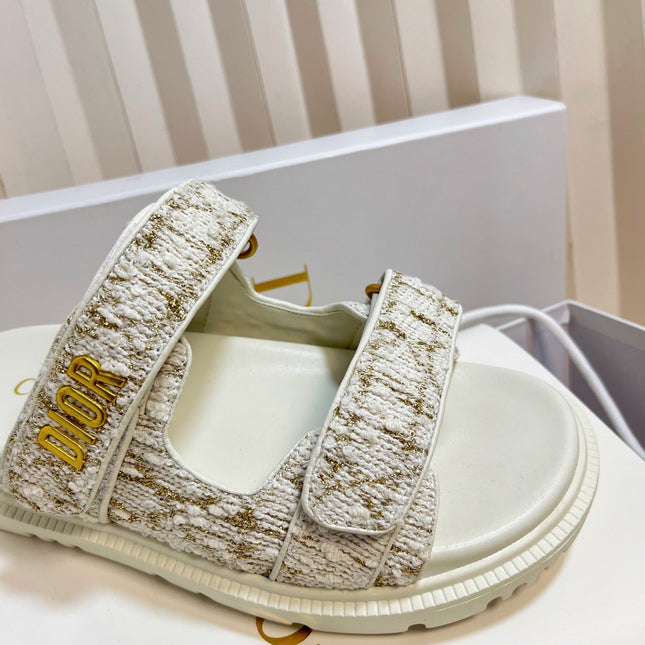 DIORACT SLIDES 25MM IN WHITE AND GOLD TWEED