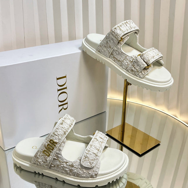 DIORACT SLIDES 25MM IN WHITE AND GOLD TWEED