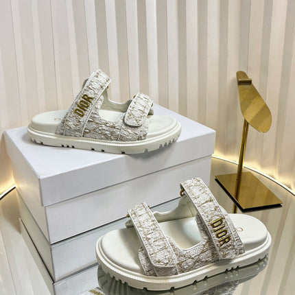 DIORACT SLIDES 25MM IN WHITE AND GOLD TWEED