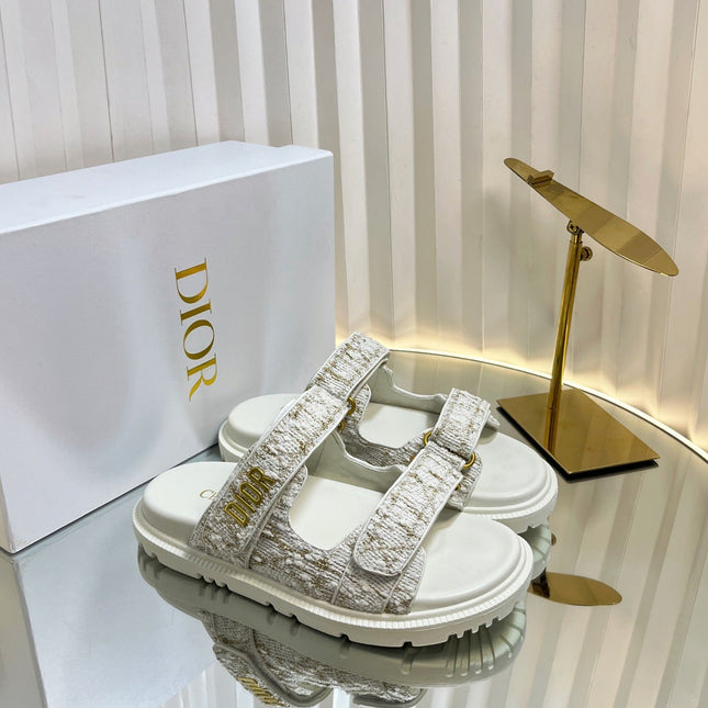 DIORACT SLIDES 25MM IN WHITE AND GOLD TWEED