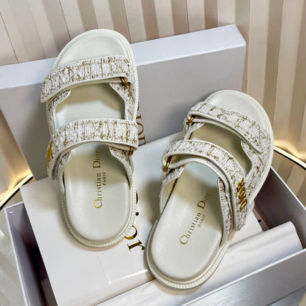 DIORACT SLIDES 25MM IN WHITE AND GOLD TWEED