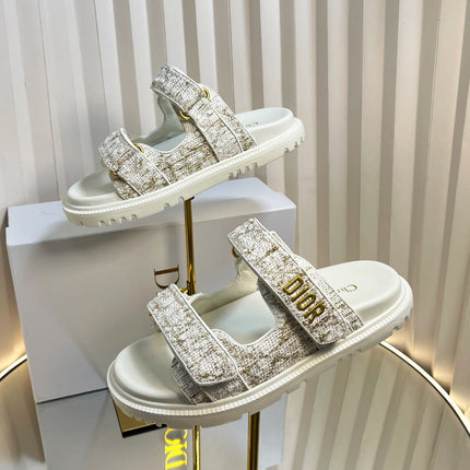 DIORACT SLIDES 25MM IN WHITE AND GOLD TWEED