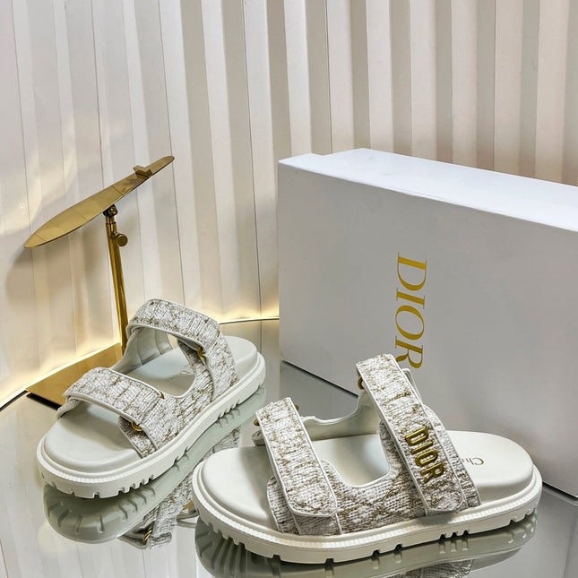 DIORACT SLIDES 25MM IN WHITE AND GOLD TWEED