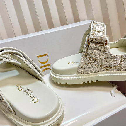 DIORACT SLIDES 25MM IN WHITE AND GOLD TWEED