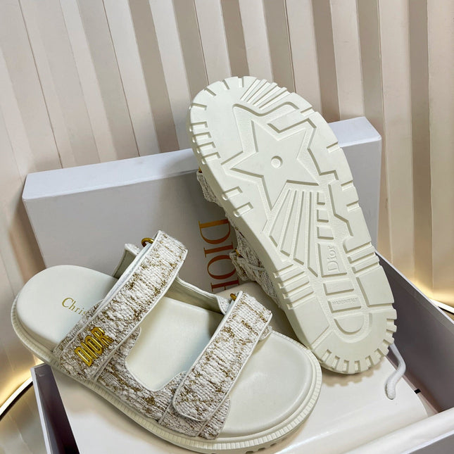 DIORACT SLIDES 25MM IN WHITE AND GOLD TWEED