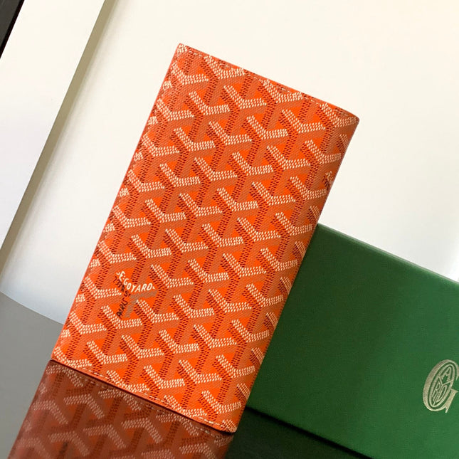 RICHELIEU CHECKBOOK WALLET 19 IN RED ORANGE GOYARDINE CANVAS AND CALFSKIN