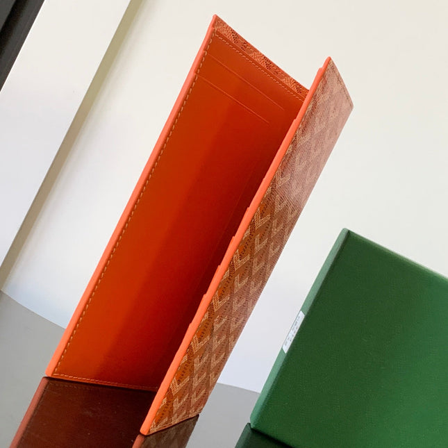 RICHELIEU CHECKBOOK WALLET 19 IN RED ORANGE GOYARDINE CANVAS AND CALFSKIN