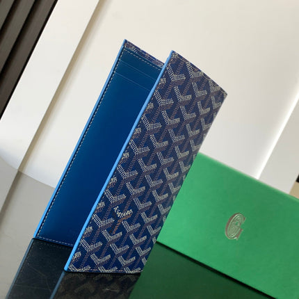 RICHELIEU CHECKBOOK WALLET 19 IN SAPPHIRE BLUE GOYARDINE CANVAS AND CALFSKIN