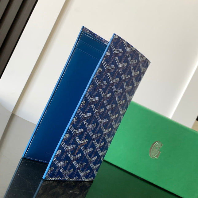 RICHELIEU CHECKBOOK WALLET 19 IN SAPPHIRE BLUE GOYARDINE CANVAS AND CALFSKIN