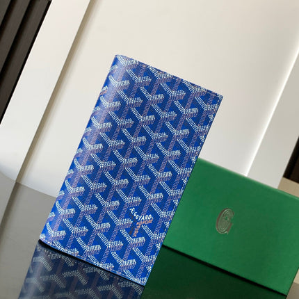 RICHELIEU CHECKBOOK WALLET 19 IN SAPPHIRE BLUE GOYARDINE CANVAS AND CALFSKIN