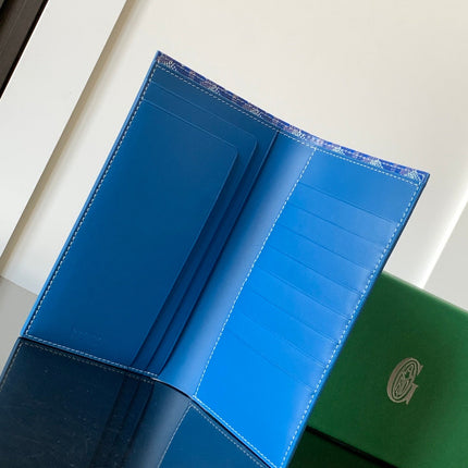 RICHELIEU CHECKBOOK WALLET 19 IN SAPPHIRE BLUE GOYARDINE CANVAS AND CALFSKIN