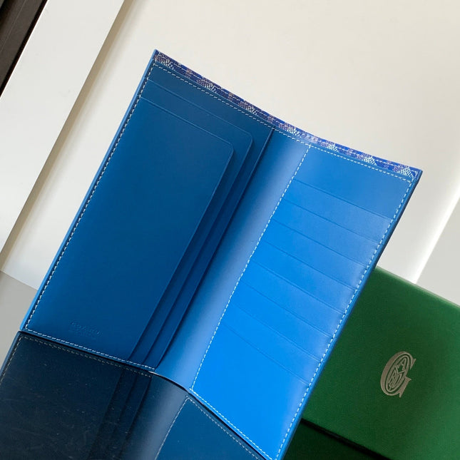 RICHELIEU CHECKBOOK WALLET 19 IN SAPPHIRE BLUE GOYARDINE CANVAS AND CALFSKIN