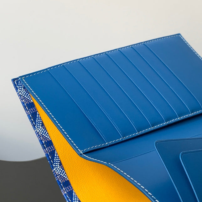 RICHELIEU CHECKBOOK WALLET 19 IN SAPPHIRE BLUE GOYARDINE CANVAS AND CALFSKIN