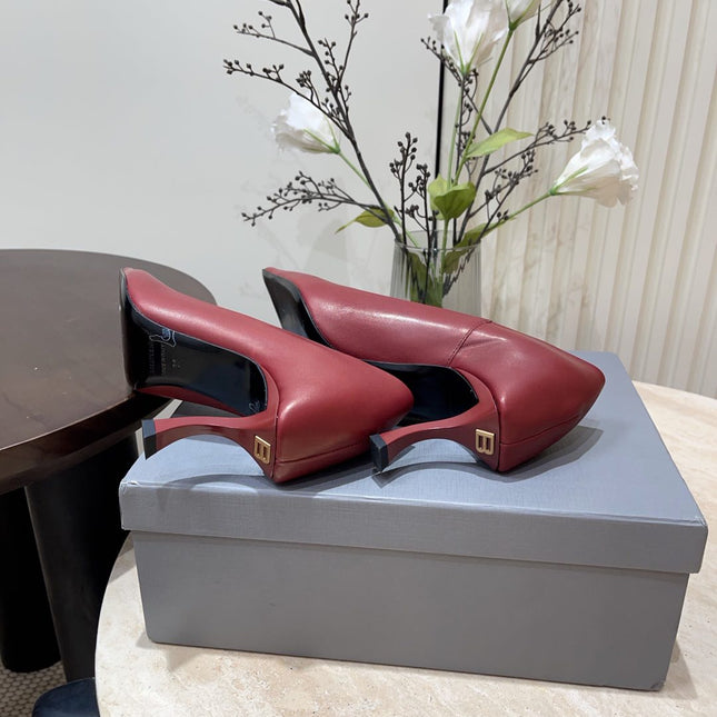 CURVED HEEL SHALLOW MOUTH PUMPS IN CADILLAC CALFSKIN