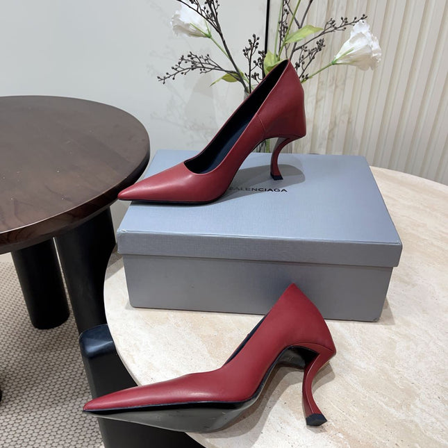 CURVED HEEL SHALLOW MOUTH PUMPS IN CADILLAC CALFSKIN