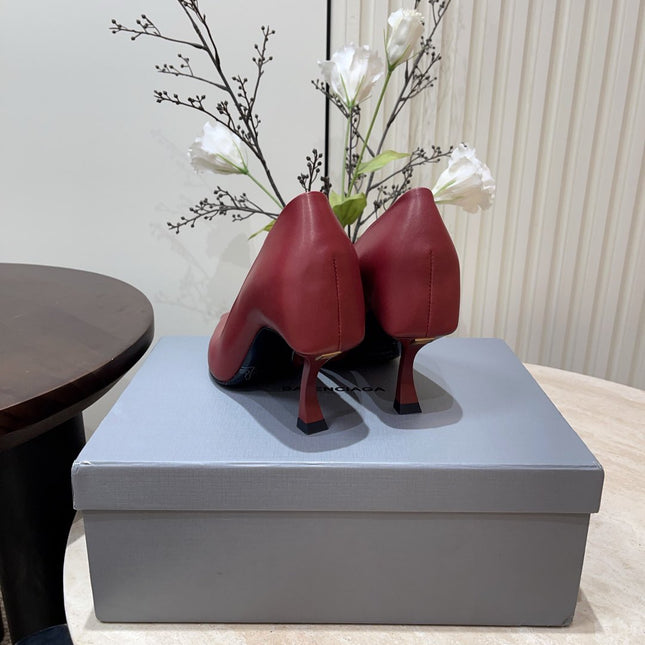 CURVED HEEL SHALLOW MOUTH PUMPS IN CADILLAC CALFSKIN