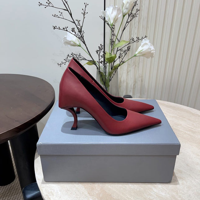 CURVED HEEL SHALLOW MOUTH PUMPS IN CADILLAC CALFSKIN