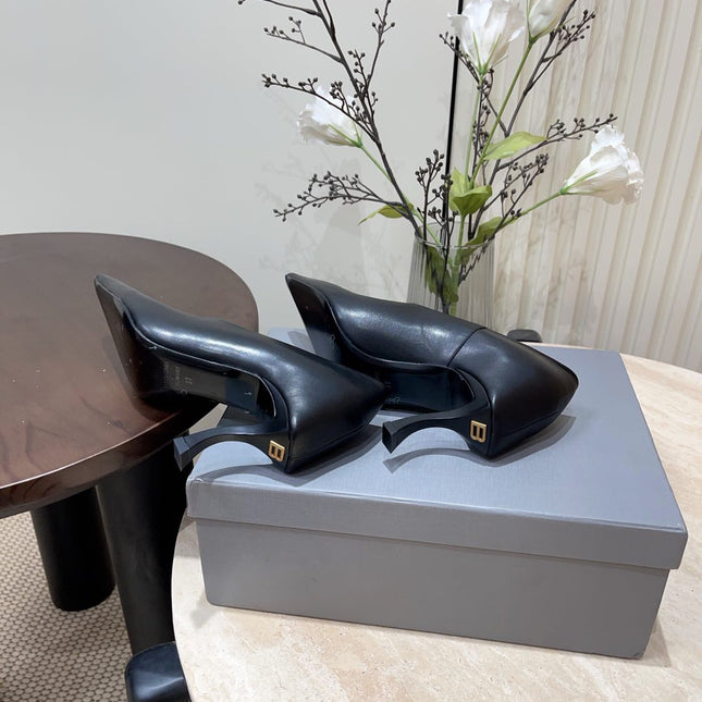 CURVED HEEL DEEP MOUTH PUMPS IN BLACK CALFSKIN