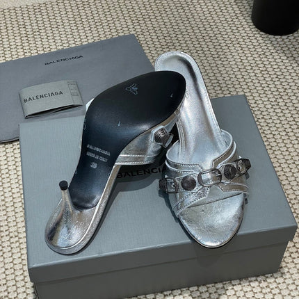 CAGOLE HIGH MULES IN SILVER OIL-WAX SHEEPSKIN