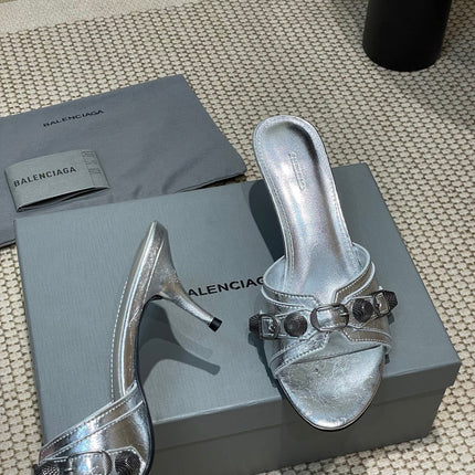 CAGOLE HIGH MULES IN SILVER OIL-WAX SHEEPSKIN