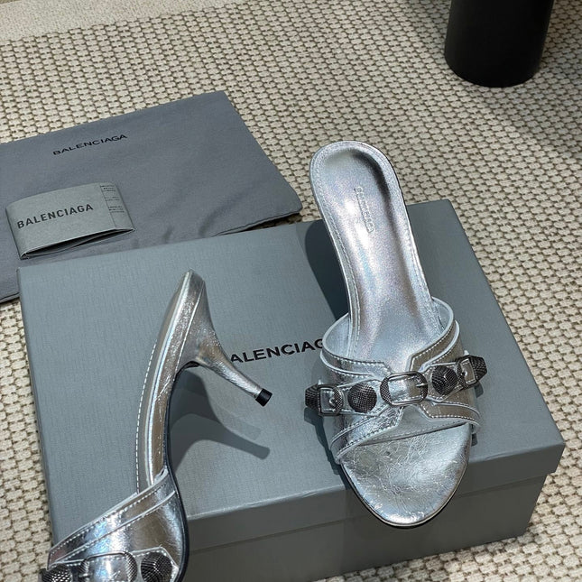 CAGOLE HIGH MULES IN SILVER OIL-WAX SHEEPSKIN